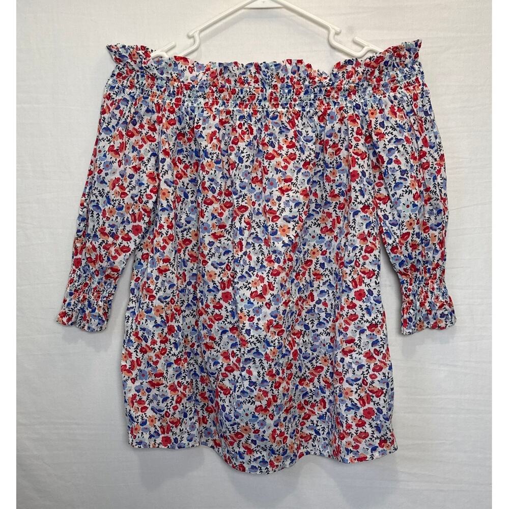 St John’s Bay Floral Off Shoulder Smocked Cotton Blouse Small NWT - Picture 2 of 8